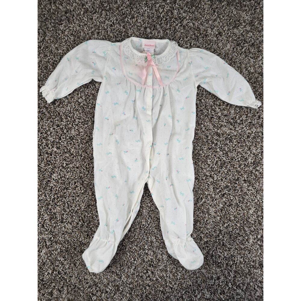 Vtg Sweet Treats Baby Girls Sz 12M One Piece Pajama White Floral Cottagecore NEW